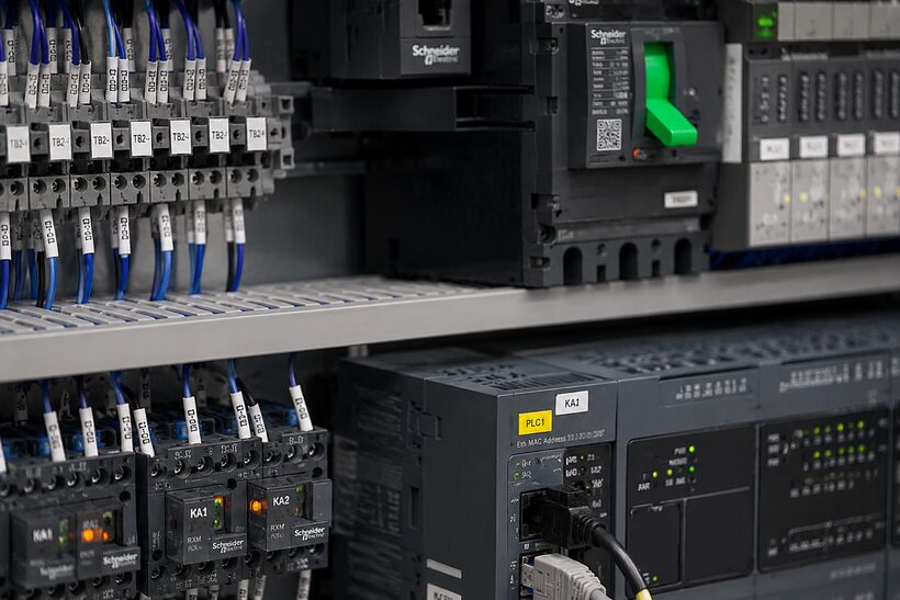 Circuit protection and breakers wired in a control panel